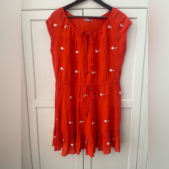 ANTHROPOLOGIE LEIFNOTES BOHO STYLE ORANGE Embroidered MIRRORED DRESS SZ.2 - Picture 2 of 7